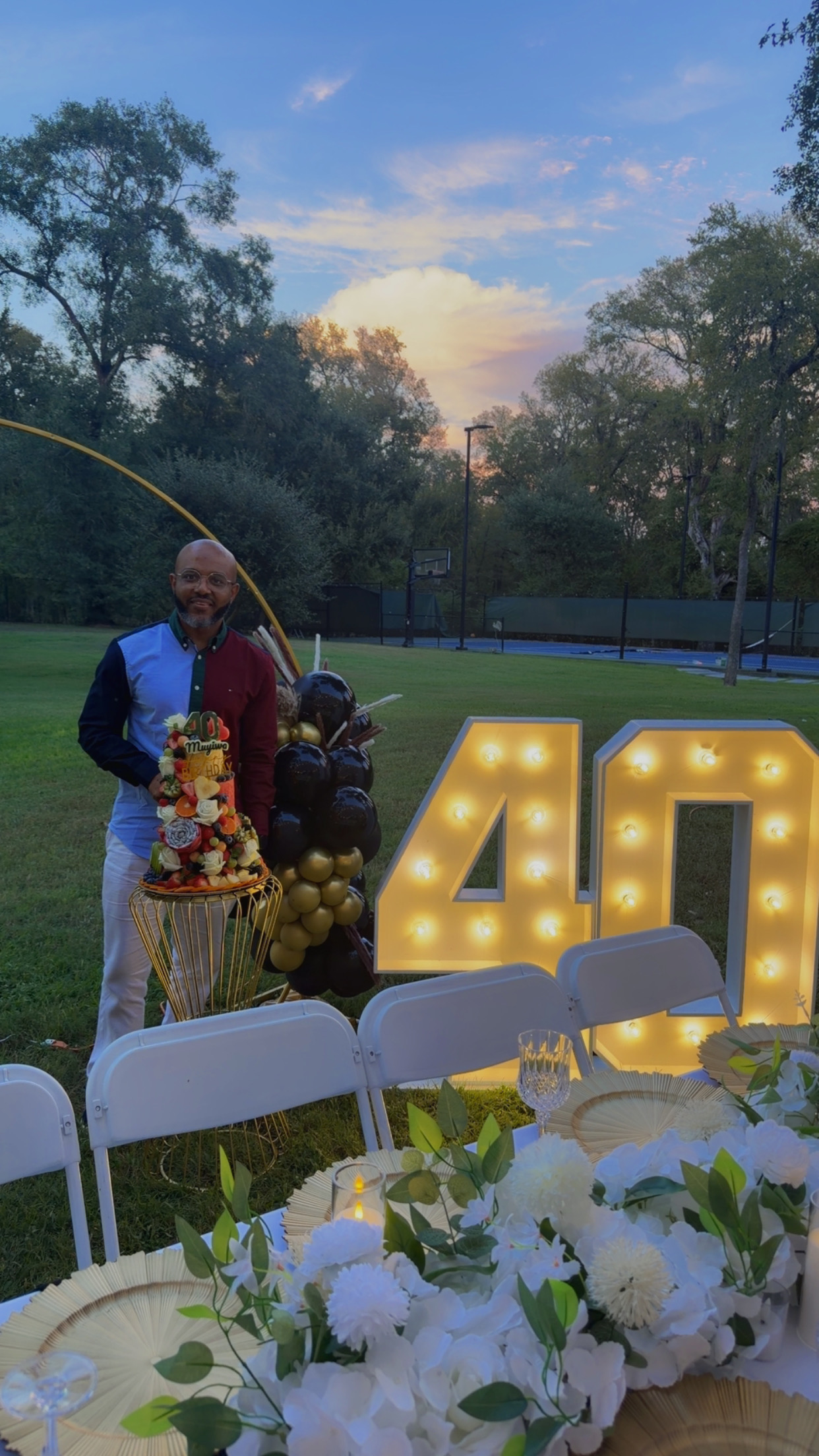 40th birthday setting with illuminated numbers